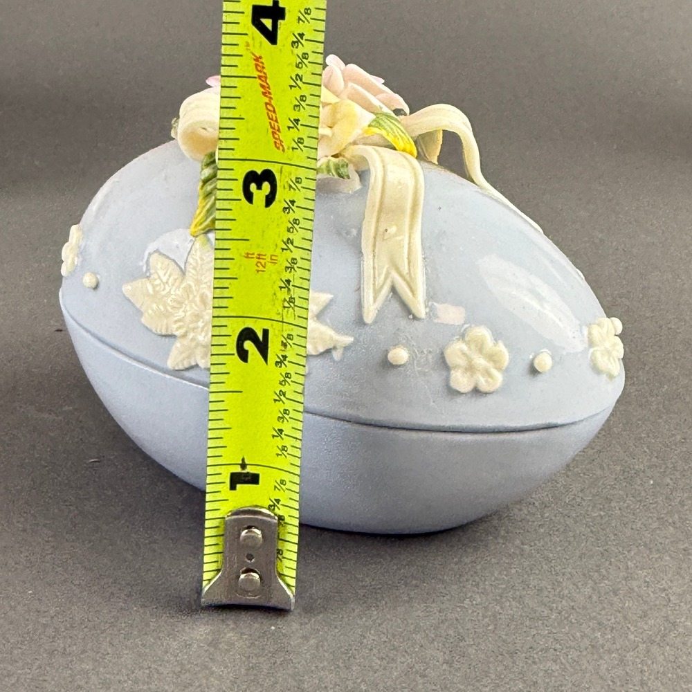 Ceramic Easter Egg 4" Trinket Box Set of 4 Blue Cream Floral Decor - Picture 3 of 16